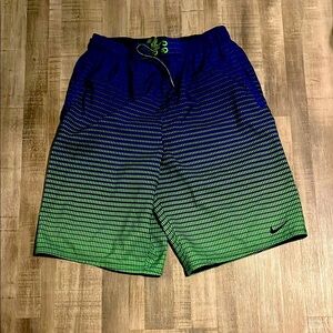 Nike neon green and royal blue swim trunks